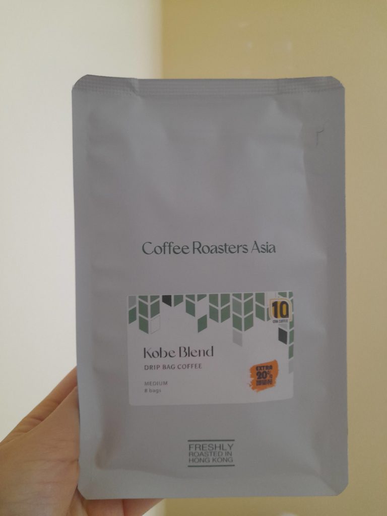 Front of a pack of Coffee Roasters Asia's Kobe Blend drip coffee bags