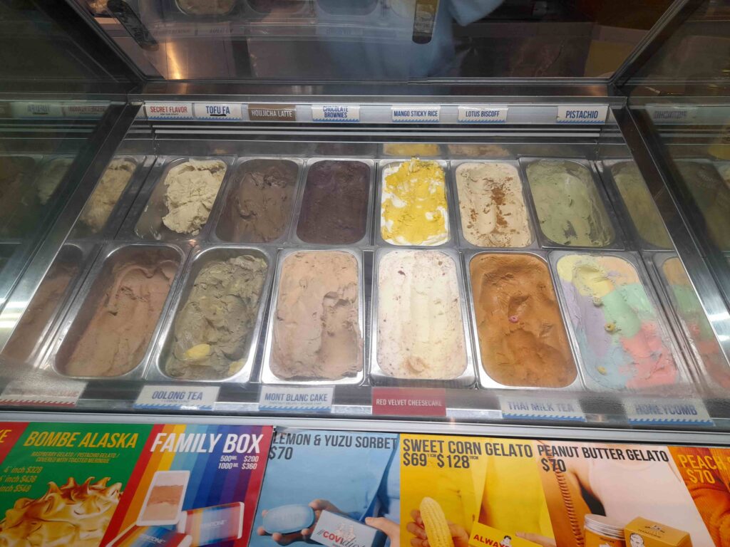 Teemtonefai gelato flavours freezer at Hysan Place store
