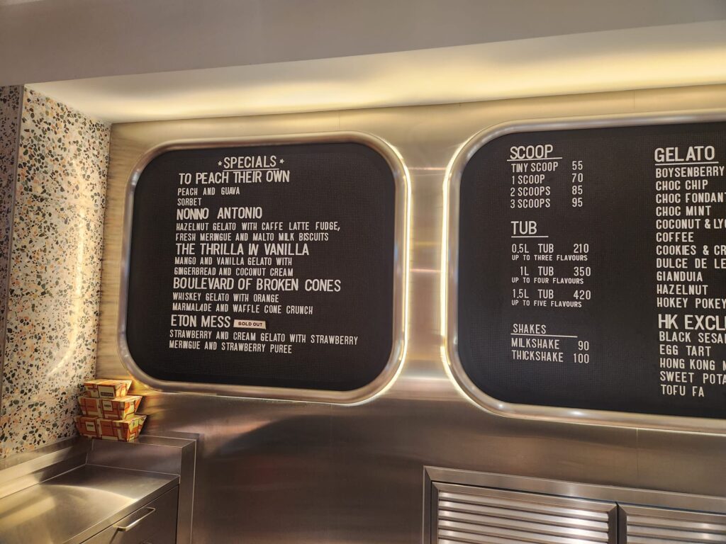 Specials menu at Messina Hong Kong store on a day in November 2025